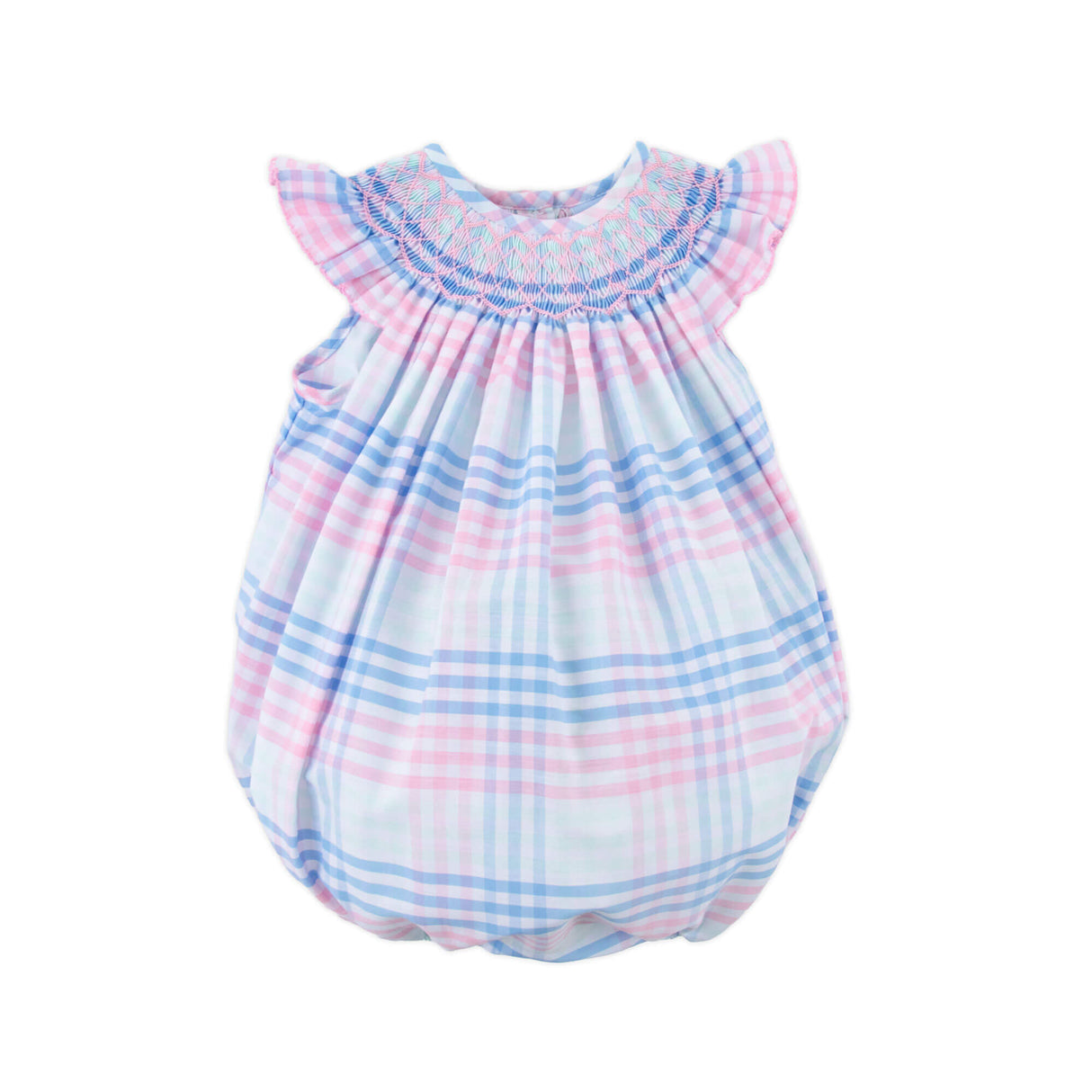 Pastel Plaid Smocked Angel Sleeve Bubble