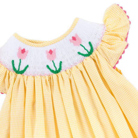 Tulip Smocked Mini Yellow Gingham Angel Sleeve Dress