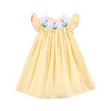 Tulip Smocked Mini Yellow Gingham Angel Sleeve Dress