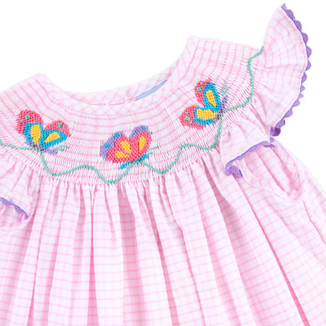 Butterfly Magic Smocked Windowpane Angel Sleeve Dress