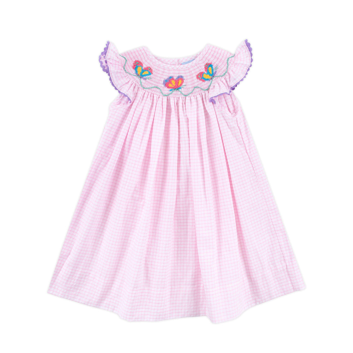 Butterfly Magic Smocked Windowpane Angel Sleeve Dress