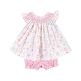Birthday Party Smocked Angel Sleeve Bloomer Set