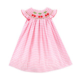 Cherry Smocked Pink Gingham Angel Sleeve Dress