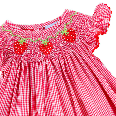 Strawberry Smocked Red Gingham Angel Sleeve Dress