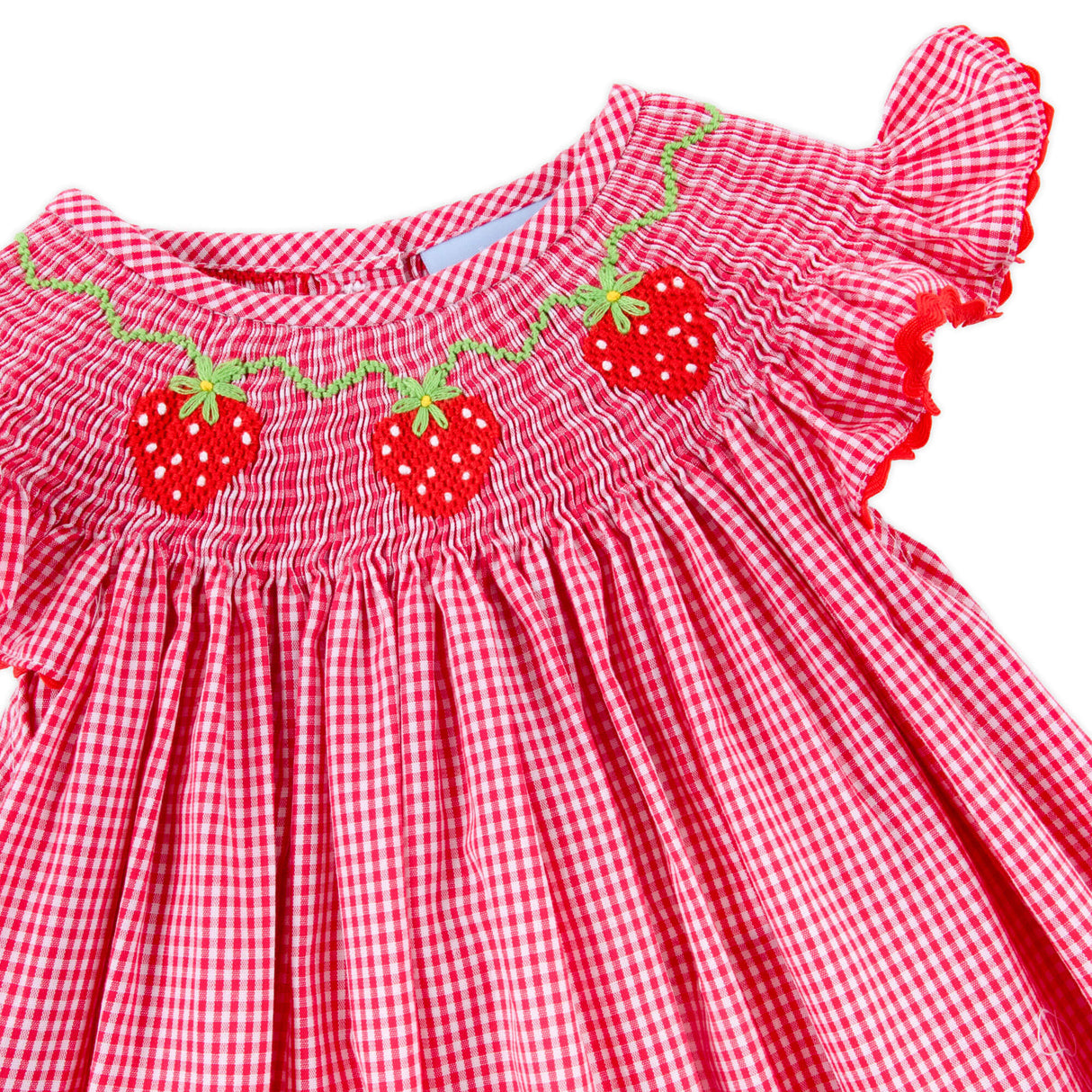 Strawberry Smocked Red Gingham Angel Sleeve Bubble