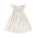 Geo Smocked Tan Gingham Angel Sleeve Dress