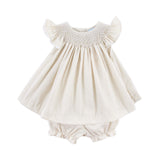 Geo Smocked Tan Gingham Angel Sleeve Bloomer Set