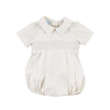 Geo Smocked Tan Gingham Collared Bubble