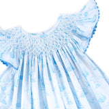 Nautical Blue Sailboat Smocked Angel Sleeve Dress