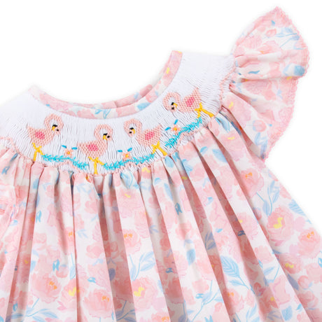 Flamingo Smocked Floral Angel Sleeve Dress
