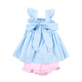Happy Whale Blue Windowpane Smocked Amy Short Set