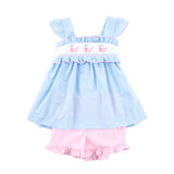Happy Whale Blue Windowpane Smocked Amy Short Set