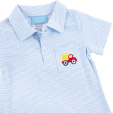 Dump Truck Light Blue Stripe Polo Romper