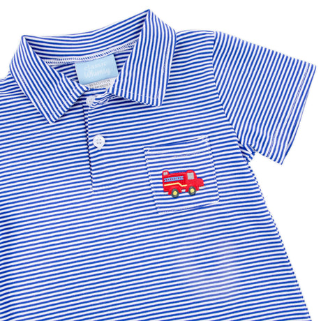Fire Truck Royal Stripe Polo Romper