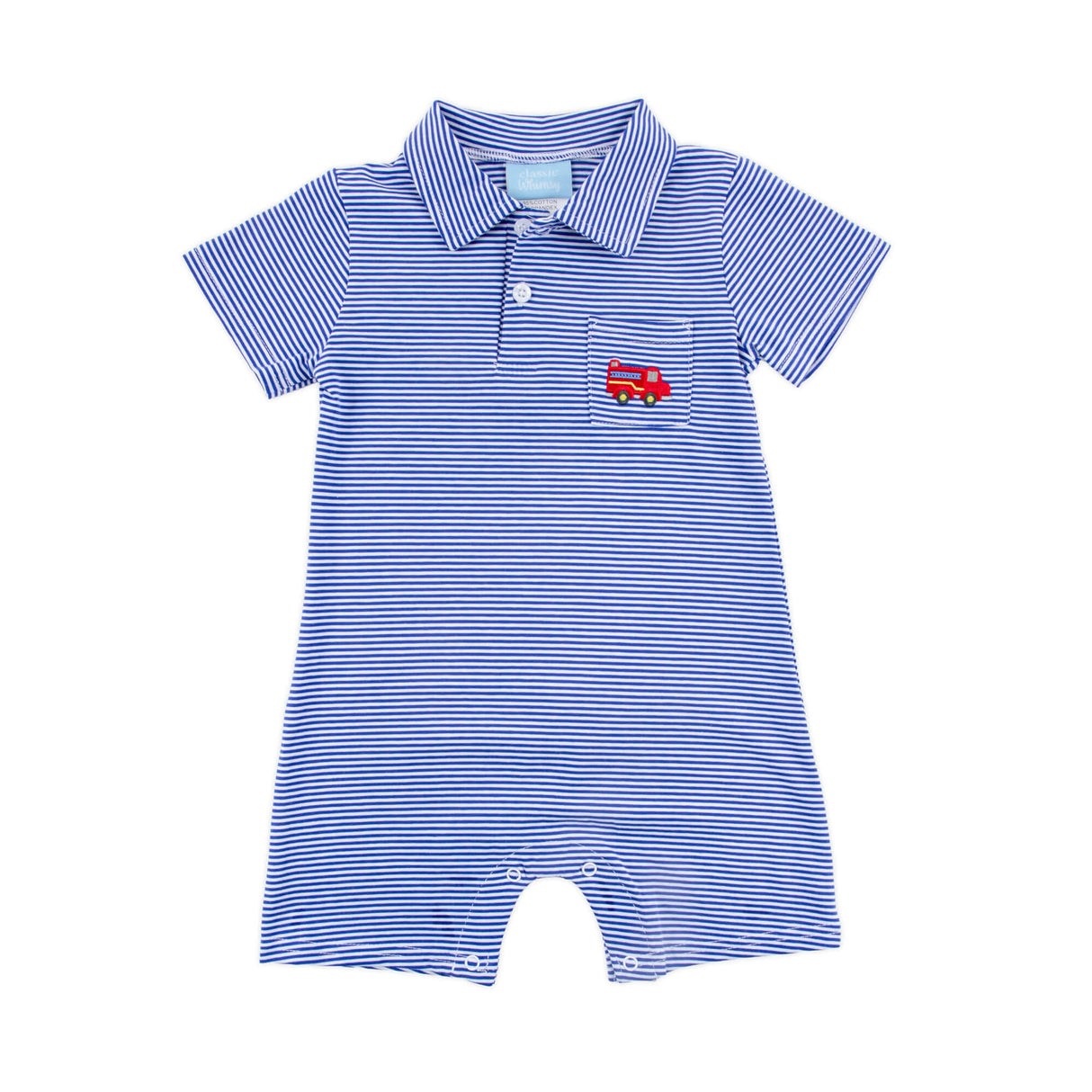 Fire Truck Royal Stripe Polo Romper