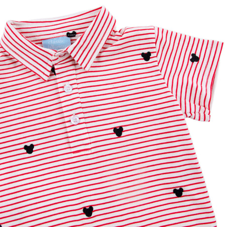 Mouse Ears Schiffli Red Stripe Polo