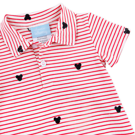 Mouse Ears Schiffli Red Stripe Polo Romper