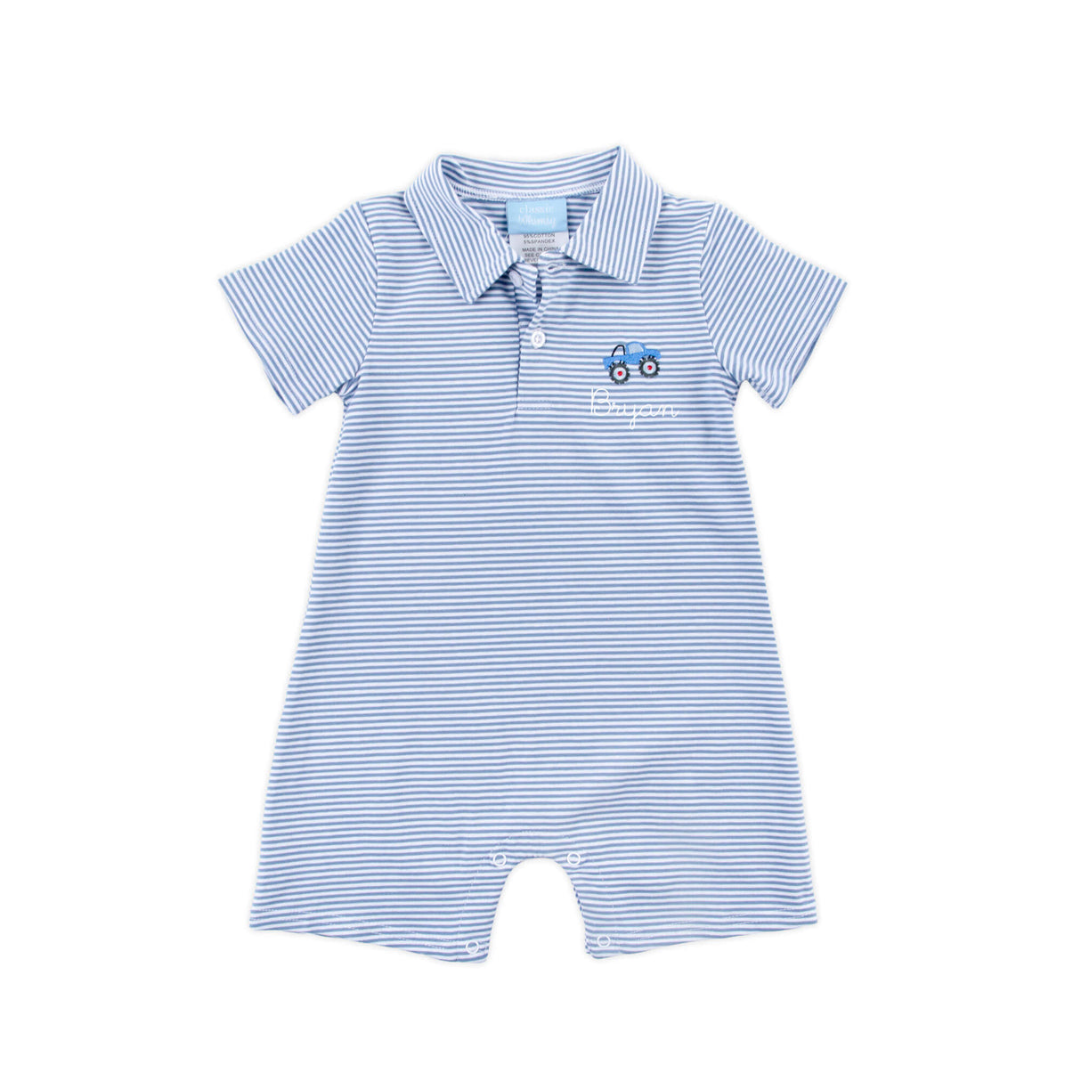 Truck Blue Stripe Polo Romper