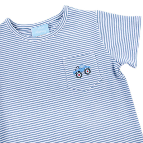 Truck Blue Stripe Short Sleeve Pocket Shirt