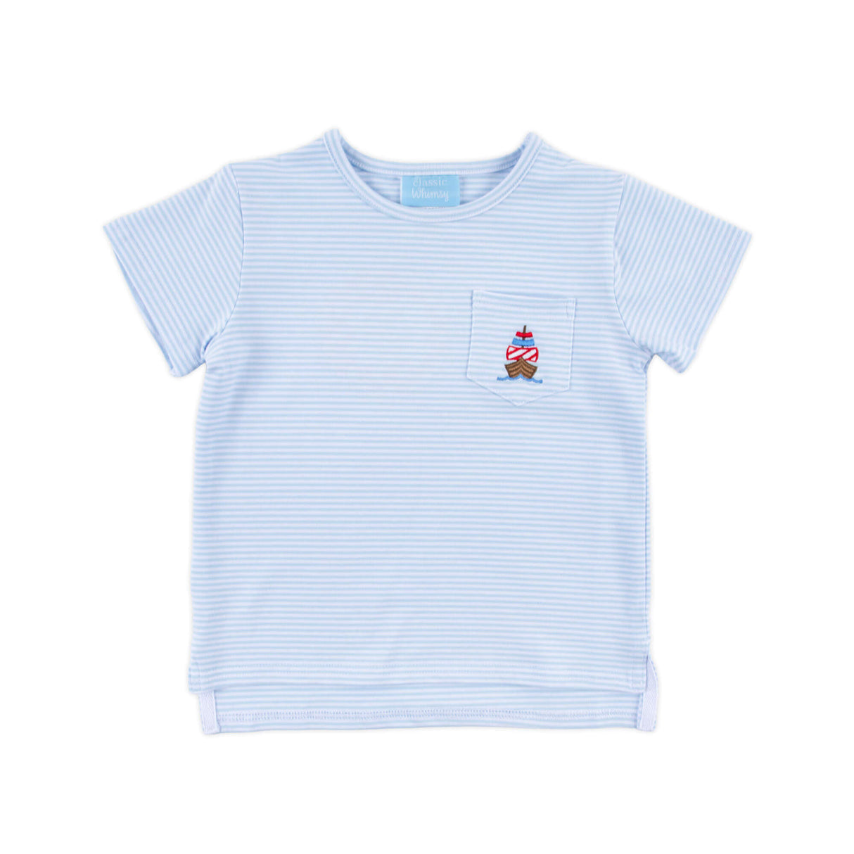 Sailboat Light Blue Stripe Short Sleeve Pocket Shirt