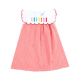 Rainbow Crayon Red Gingham Amelia Dress