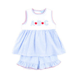 ABC & Apple Light Blue Stripe Avery Short Set