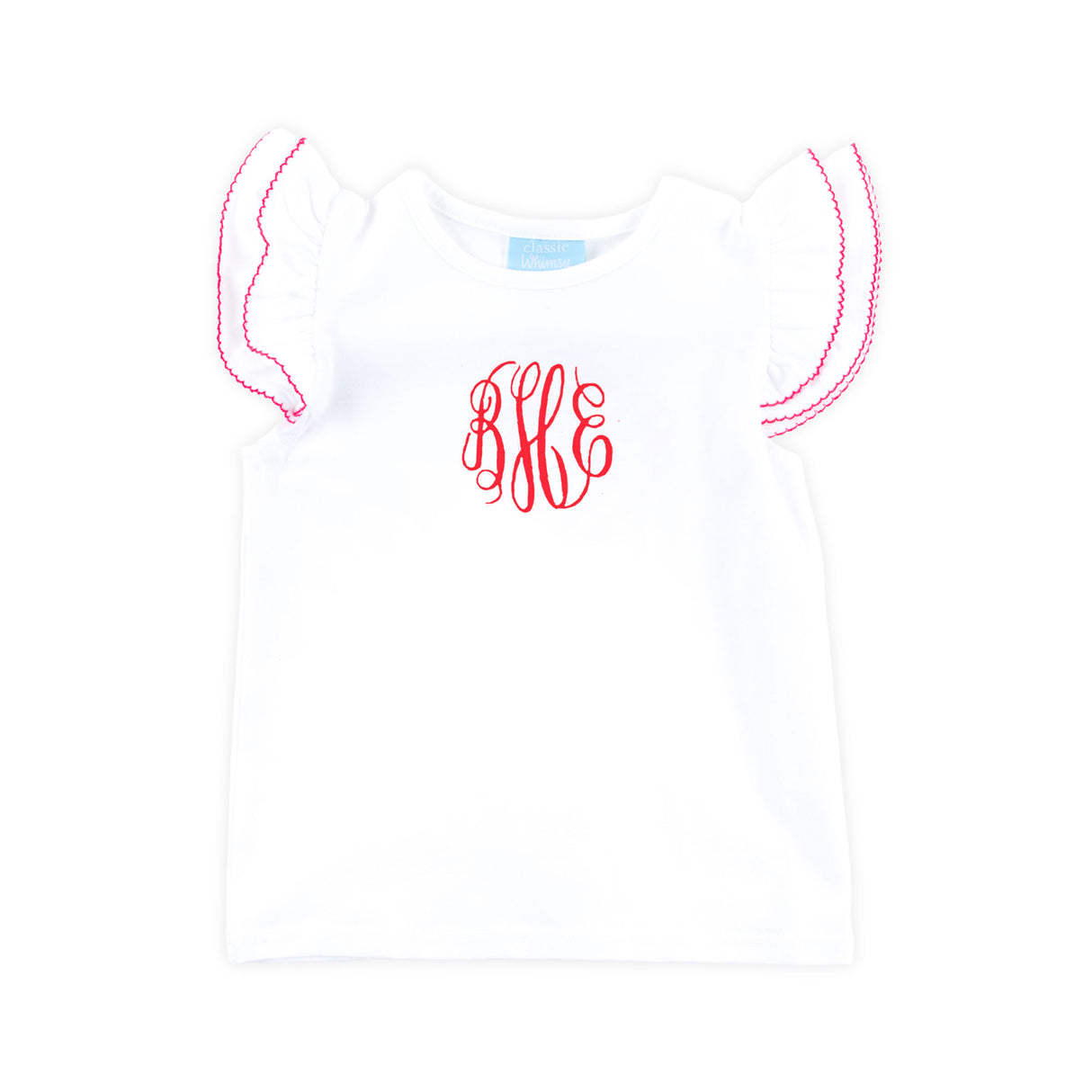 White Flutter Sleeve Top with Red Trim
