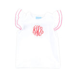 White Flutter Sleeve Top with Red Trim