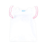 White Flutter Sleeve Top with Red Trim