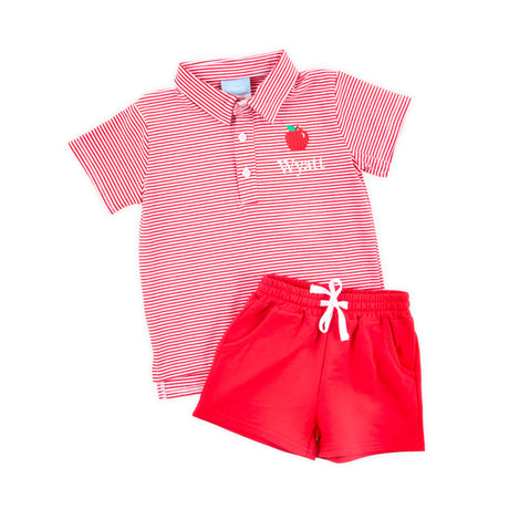 Sharp Student Red Stripe Polo Short Set