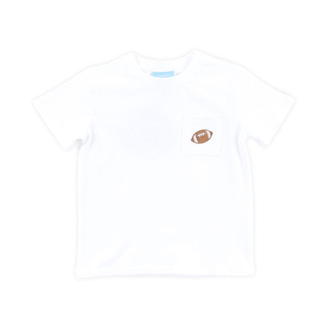 Football Embroidered White Short Sleeve Pocket Shirt
