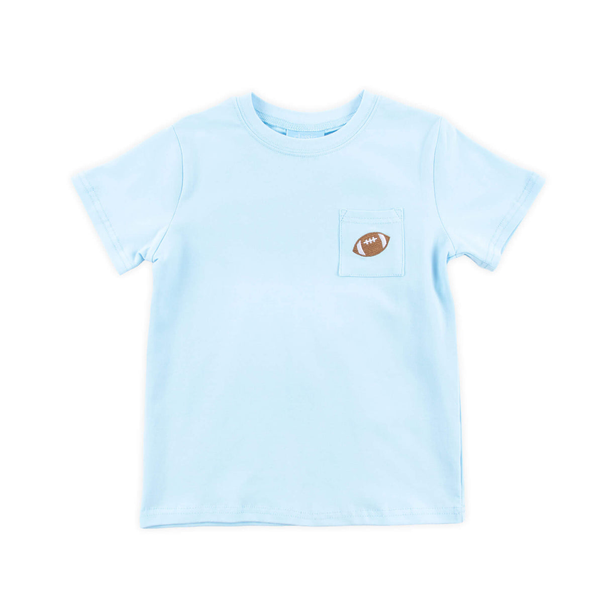 Football Embroidered Light Blue Short Sleeve Pocket Shirt