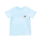 Football Embroidered Light Blue Short Sleeve Pocket Shirt
