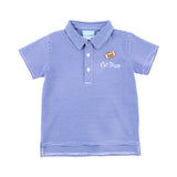 Football Embroidered Royal Blue Stripe Polo