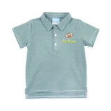 Football Embroidered Hunter Green Stripe Polo