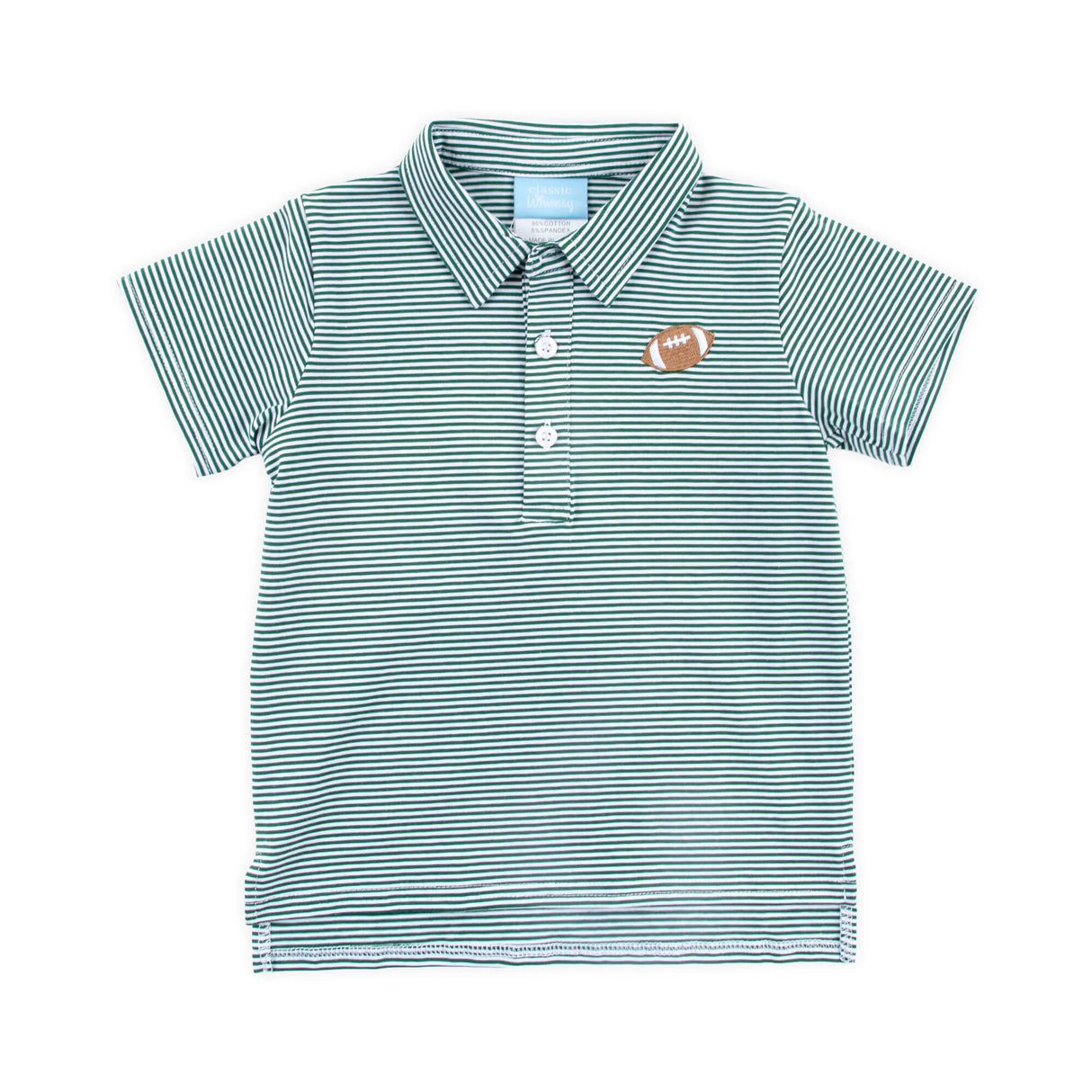 Football Embroidered Hunter Green Stripe Polo