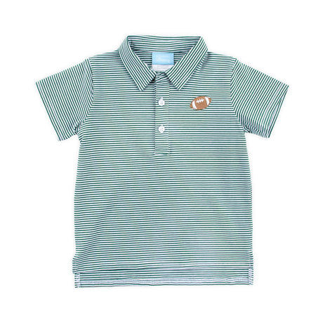 Football Embroidered Hunter Green Stripe Polo