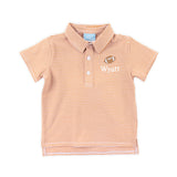 Football Embroidered Burnt Orange Stripe Knit Short Sleeve Polo
