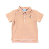 Football Embroidered Burnt Orange Stripe Knit Short Sleeve Polo