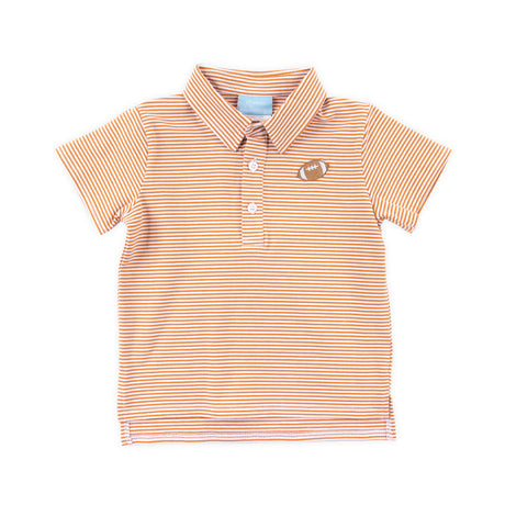 Football Embroidered Burnt Orange Stripe Knit Short Sleeve Polo
