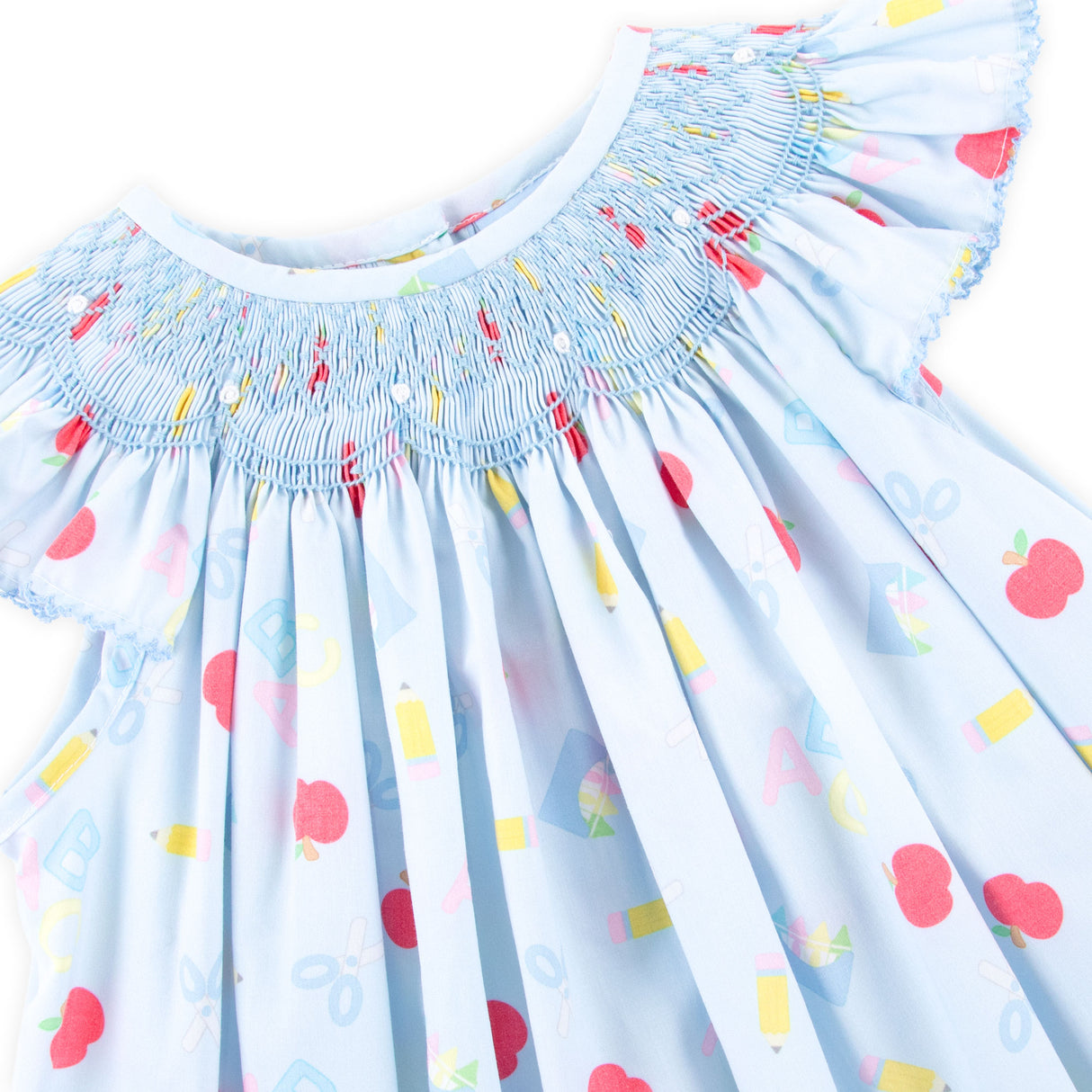 Back to School Smocked Blue Angel Sleeve Dress