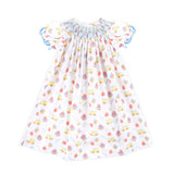 School Bus Print Smocked White Bishop Dress