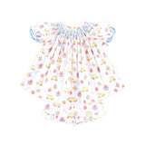 School Bus Print Smocked White Bishop Short Set