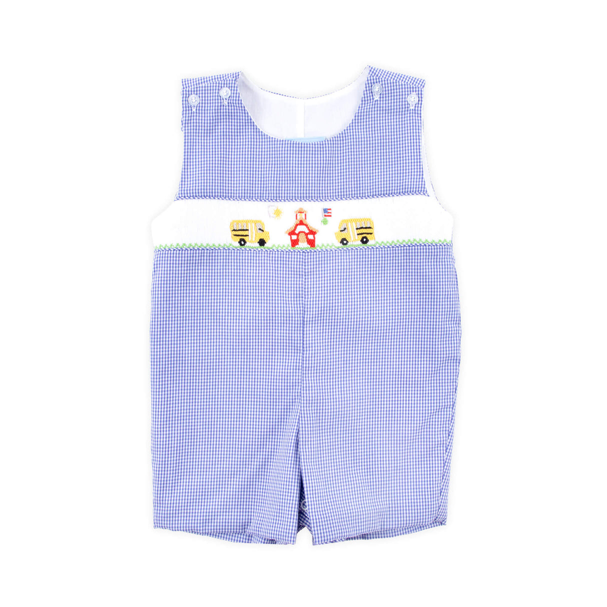 School Bus Smocked Royal Gingham Jon Jon