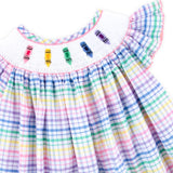 Crayon Smocked Colorful Plaid Angel Sleeve Dress
