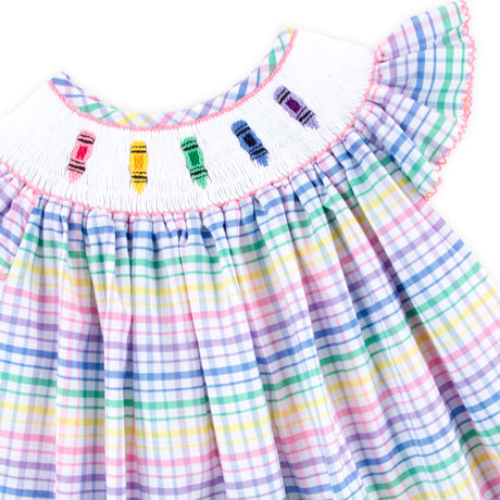 Crayon Smocked Colorful Plaid Angel Sleeve Short Set