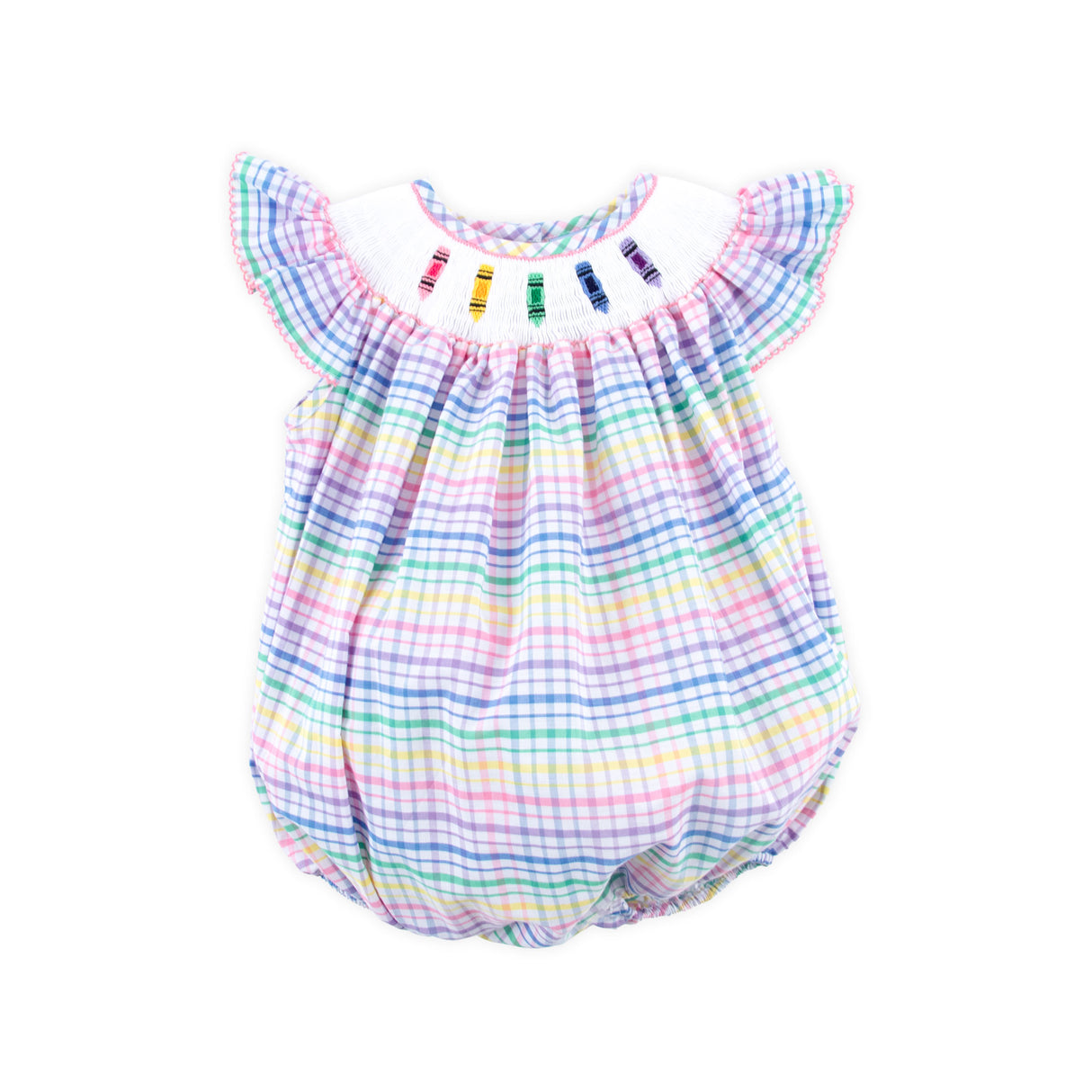 Crayon Smocked Colorful Plaid Angel Sleeve Bubble