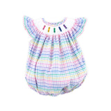 Crayon Smocked Colorful Plaid Angel Sleeve Bubble
