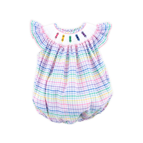 Crayon Smocked Colorful Plaid Angel Sleeve Bubble