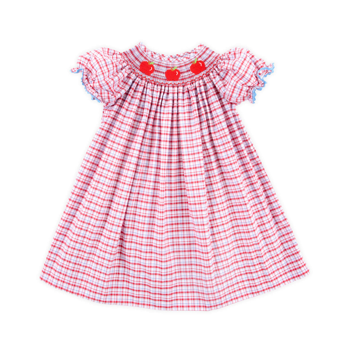 Apple Smocked Red Plaid Bishop Dress